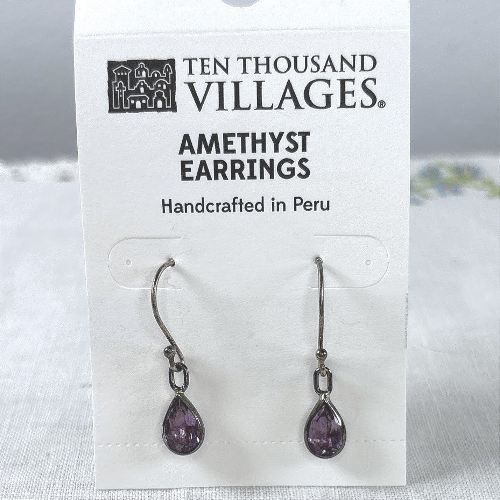 Ten Thousand Villages Amethyst Earrings Sterling Silver